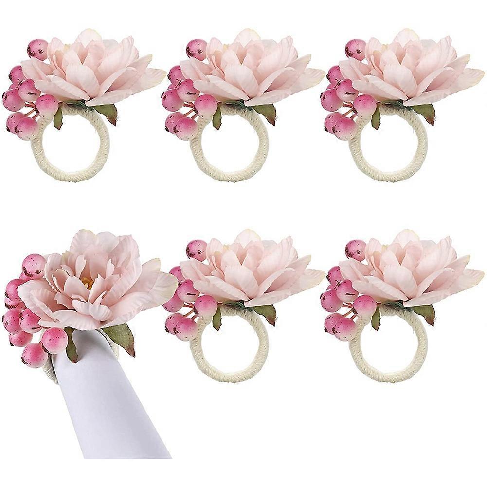 Flower Napkin Rings 6Pcs, Napkin Rings Holder, Spring Buckles Holder Table Decorations, A