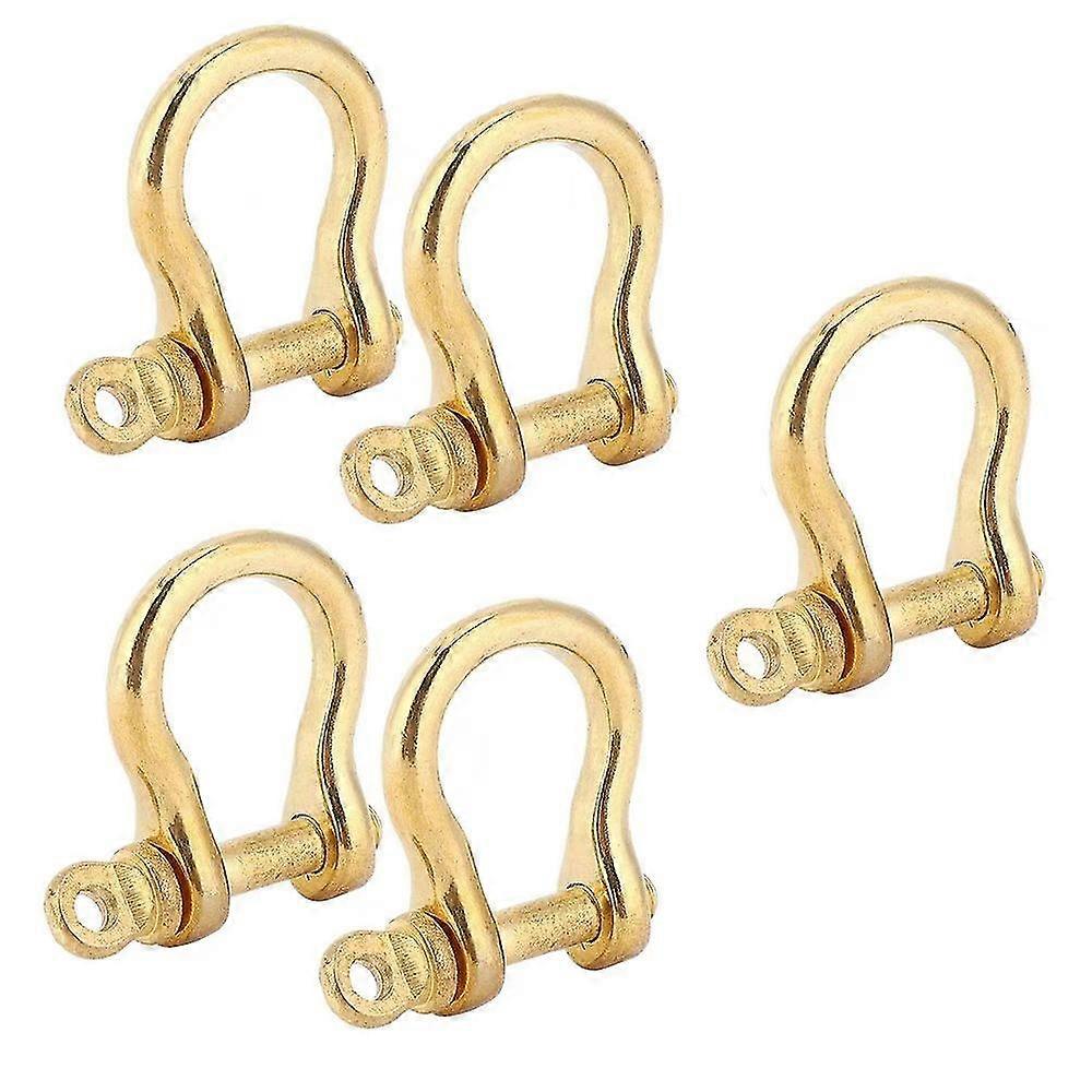 5 Set Anchor Shackle Pure Brass U Type Chain Shackle Screw Pin Bow Shackle Key Ring Hook Connecting Buckle Golden