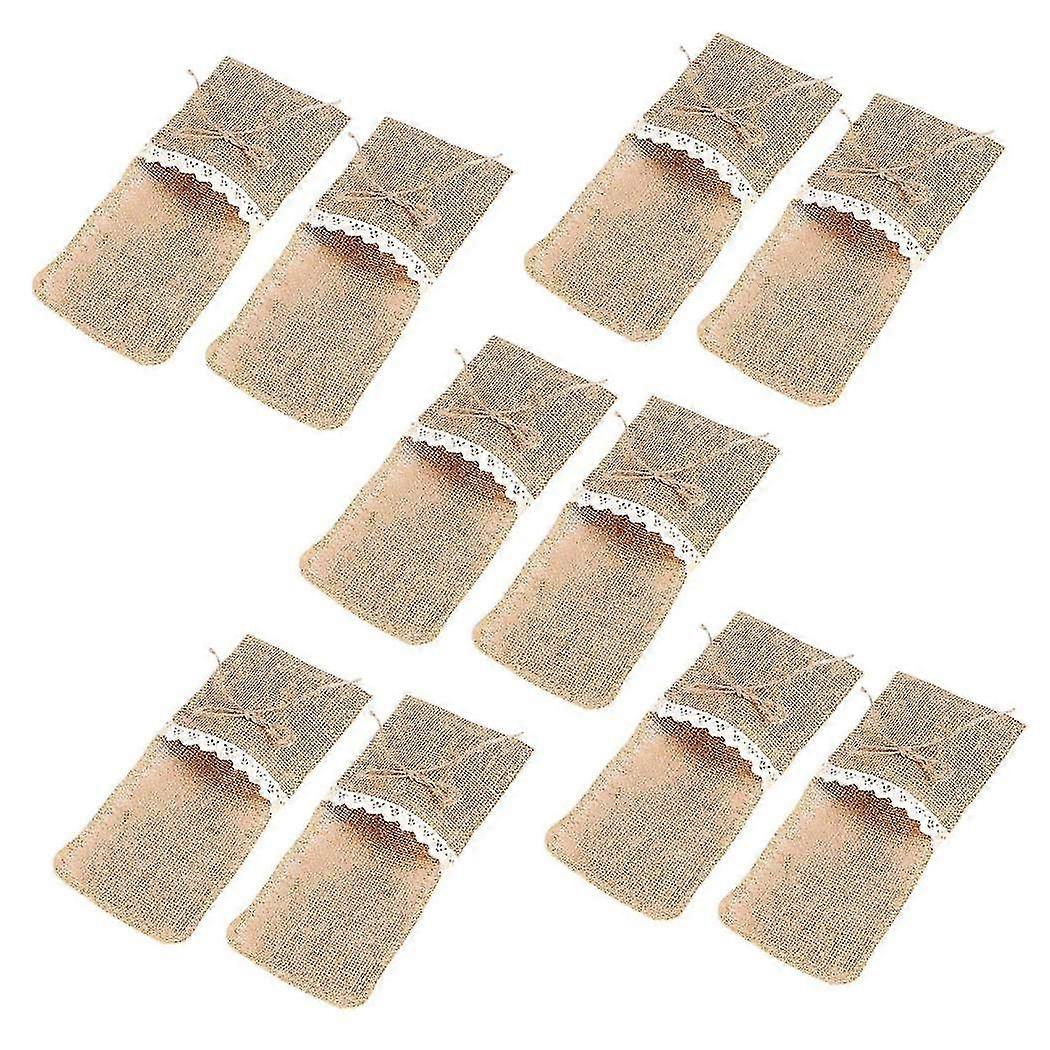 100pcs Country Wedding Table Silverware Holder Natural Burlap Cutlery Pockets Fork Pockets Rustic