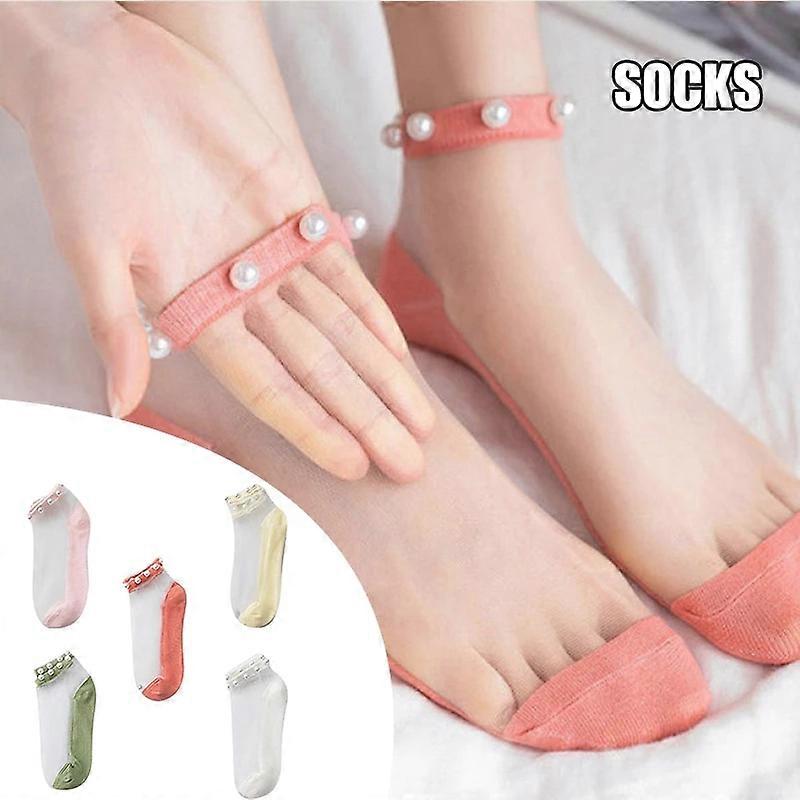 Calzini trasparenti Little Daisys, 5 pezzi, carini, trasparenti, ultra sottili, in pizzo, per donne e ragazze