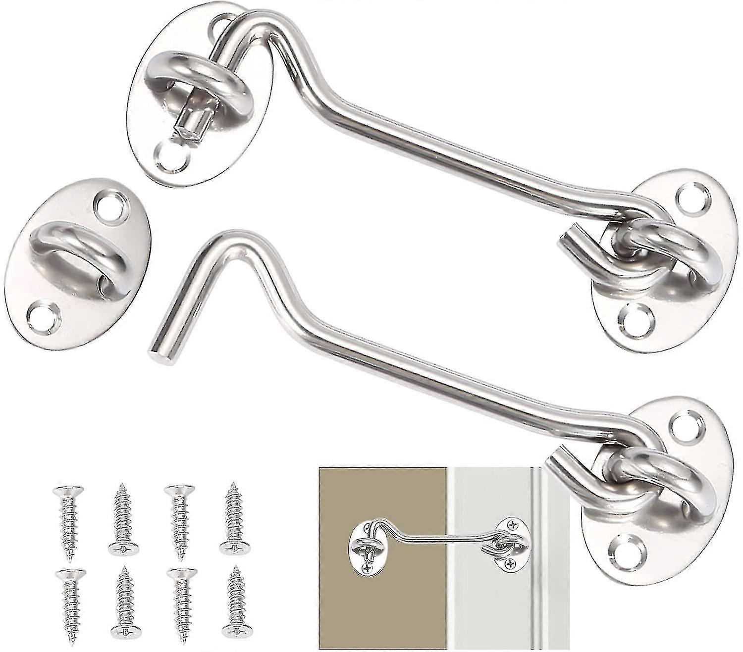 2 Piece Set Of Weatherproof Eyelet Hooks Cabin Hooks Stainless Steel Door Hooks Silver Window Hooks Weatherproof Hooks For Swing Doors Wood Shutters W
