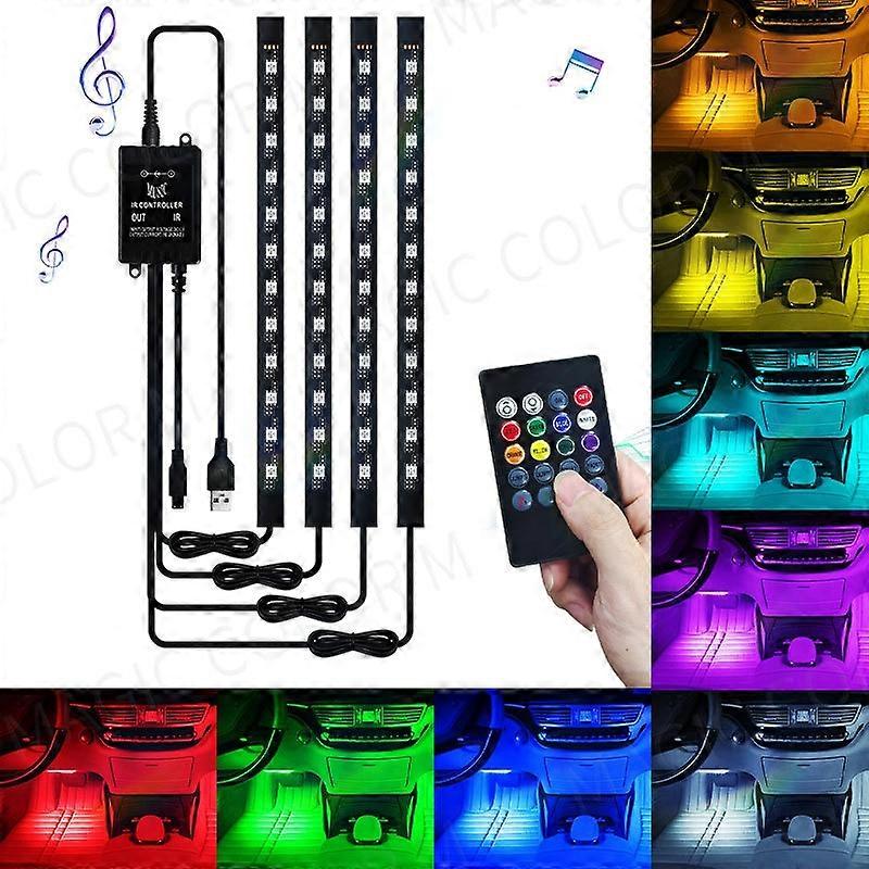 Led voiture pied lumière ambiante 48/72 RGB intérieur automobile ambiance décorative lampe rétroéclairage bande USB sans fil télécommande véhicule à moteur éclairage