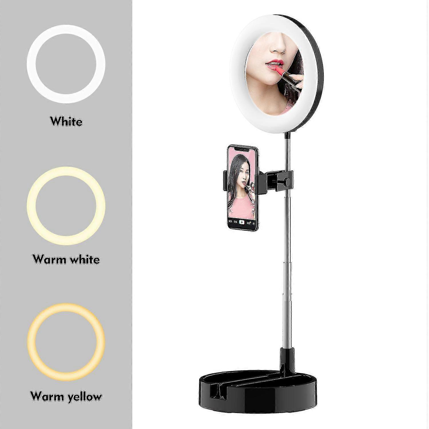 Black Portable Ring Light With Stand And Phone Holder 11 Inch Dimmable Live Light 3 Color Modes And 10 Brightness Usb Powered For Makeup Selfie