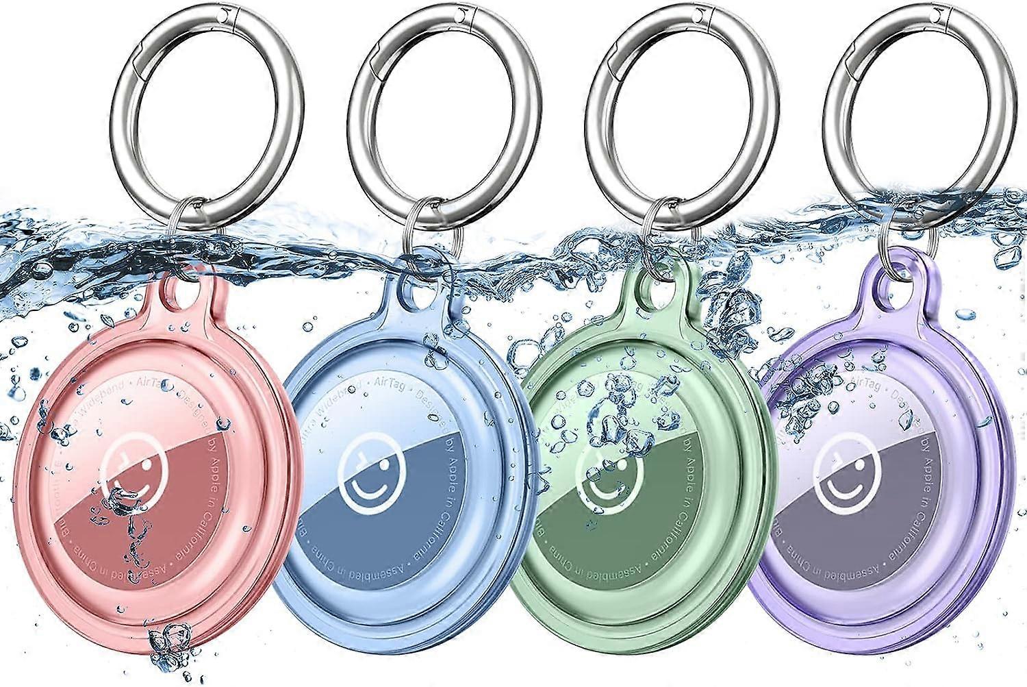4-Piece Watch Case Compatible with Apple Airtag Keyring (Multicolor), 4-Piece Waterproof Airtag Holder (with Keychain), TPU Silicone Airtag Case, Ligh