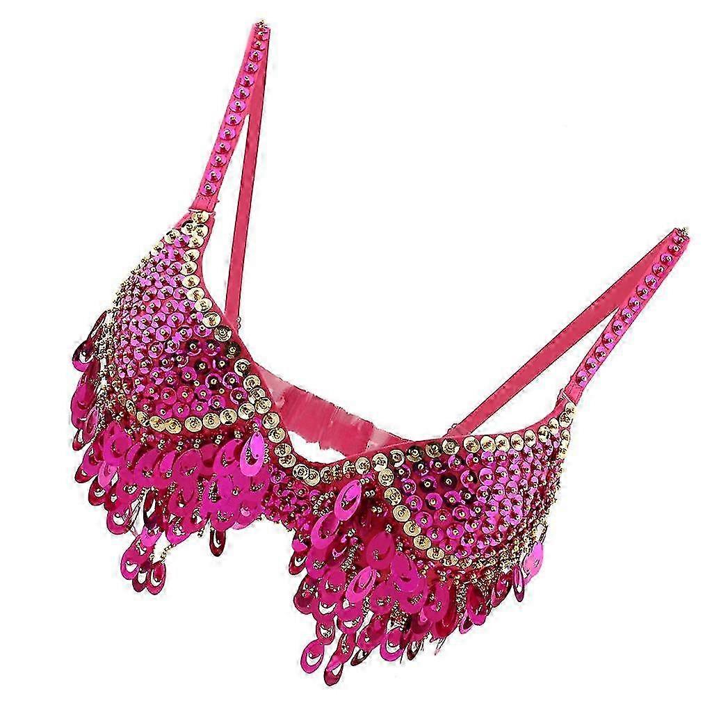 ベリーダンスビーズブラスパンコールトップセクシーダンスシンガーコスチュームタッセルピンク