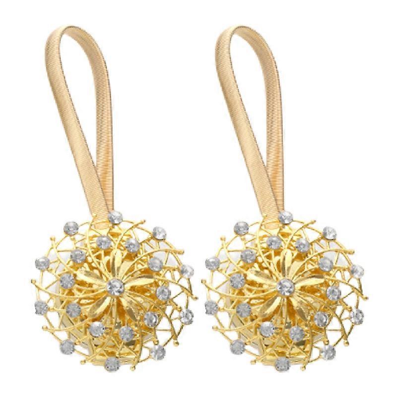 2Pcs Curtain Tieback Elastic Rope Magnetic Buckle High Durability Faux Crystal Flower Window Drape Holdbacks for Home JIKAIX