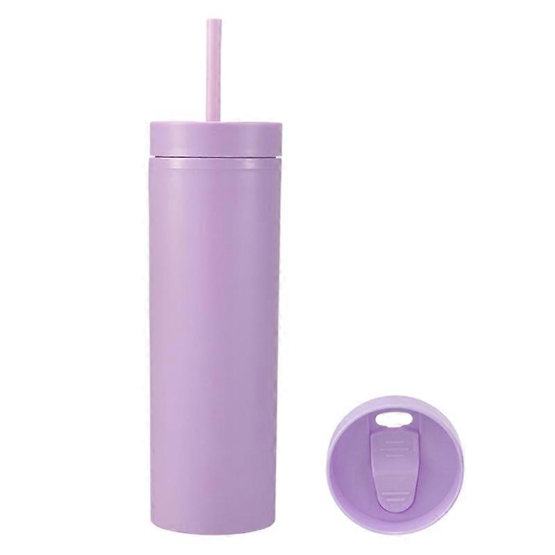 1 Set 450ml Colored Plastic Tumbler Anti-dropping Straw Double Layer Juice Coffee Straw Cup for Home Qinhai