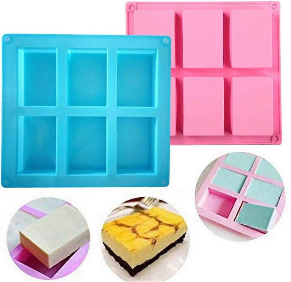 Silicone Soap Mold - 2 Pack Rectangle Shape with 6 Cavities - Non-Stick & Easy to Release - Ideal for DIY Soap Making at Home