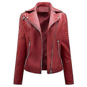 Naiwang vrouwen effen kleur revers casual cropped slim lederen jas