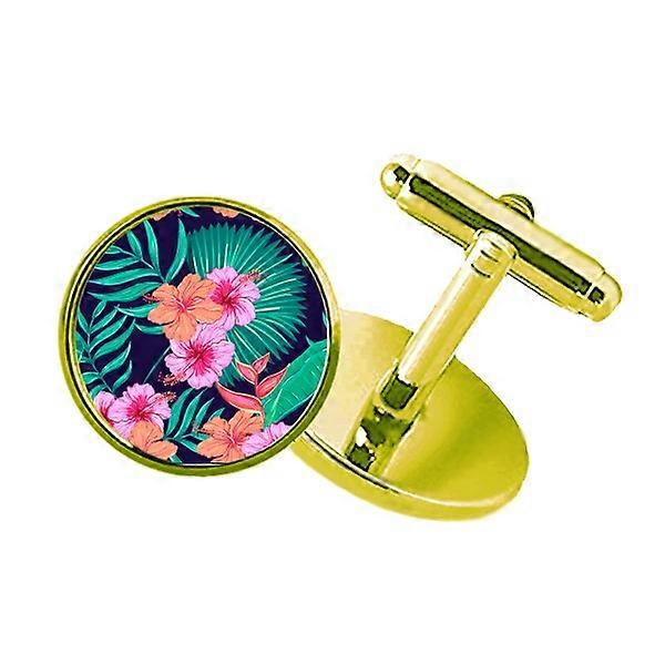 Fleur Bleu Ciel Clouté Business Boutons de Manchette en Métal Doré
