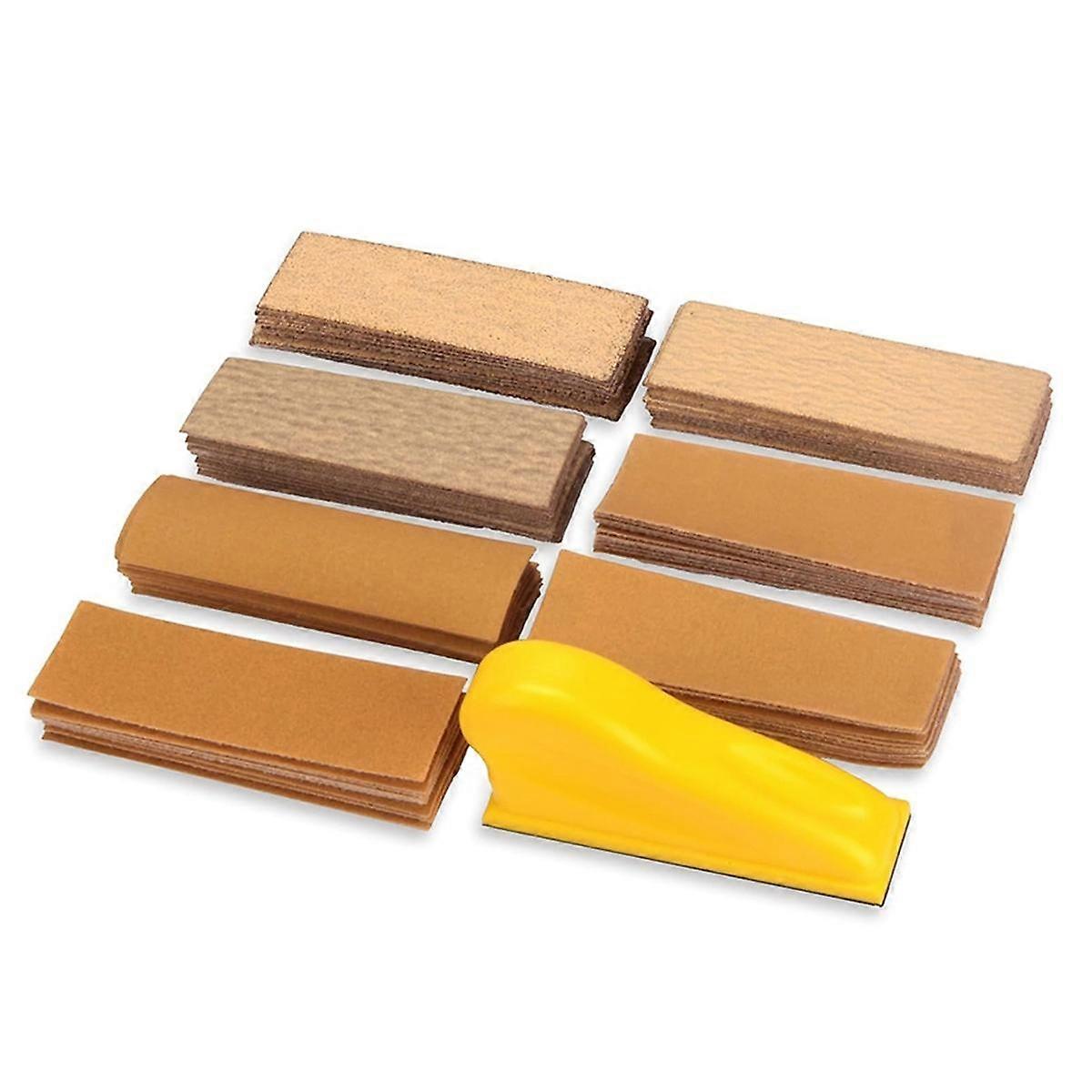 70 PCS Micro-Type Detail Sander Paper Kit, 3.5x1Inch Mini Hand Sanding Block with Hook and Loop for