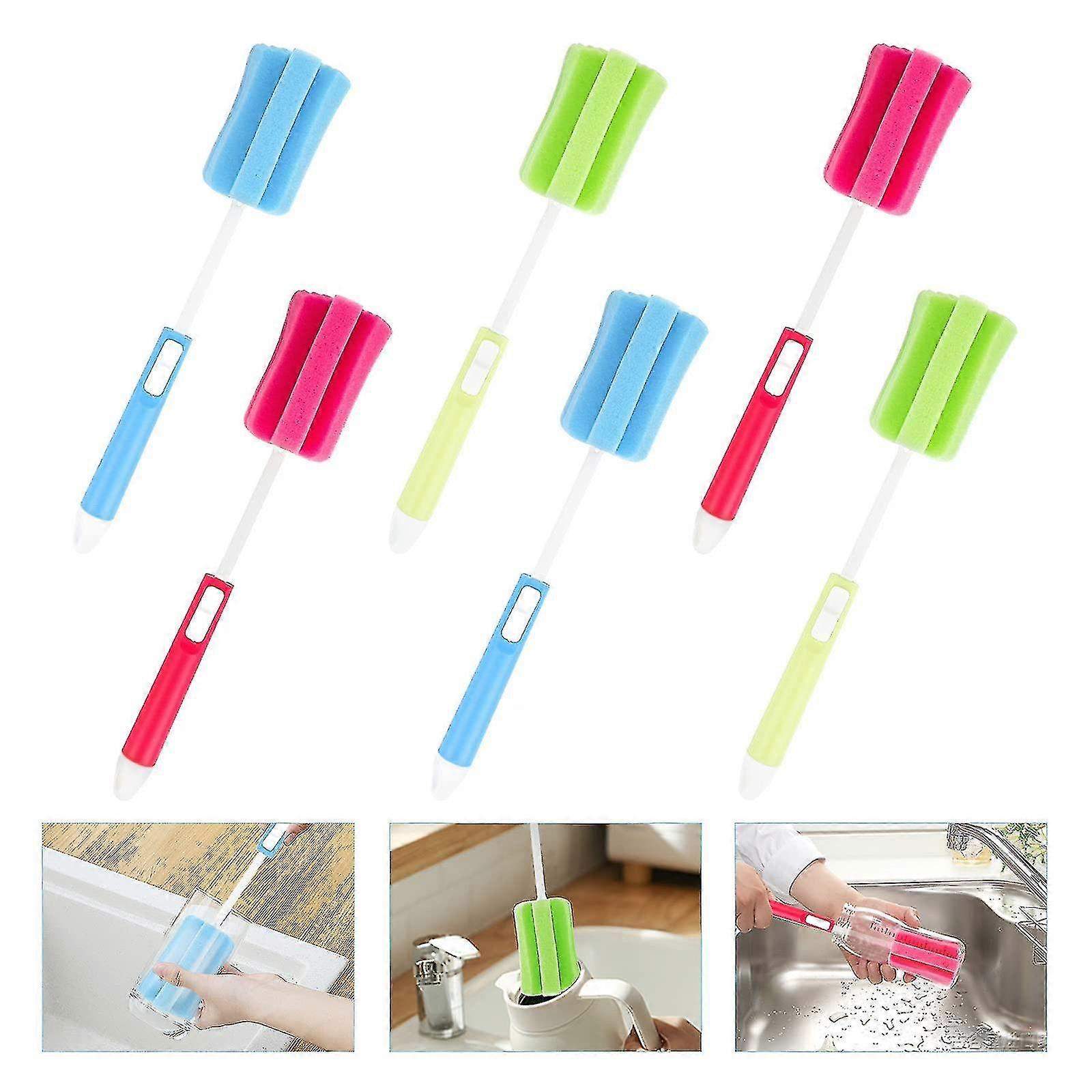 6 Pcs Sponge Bottle Brushes Adjustable Bottle Sponge Cleaning Brush, Random Color