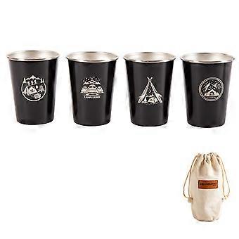 4Pcs Stainless Steel Outdoor Camping Tumbler Cup with Storage Bag Water Beer Mug
