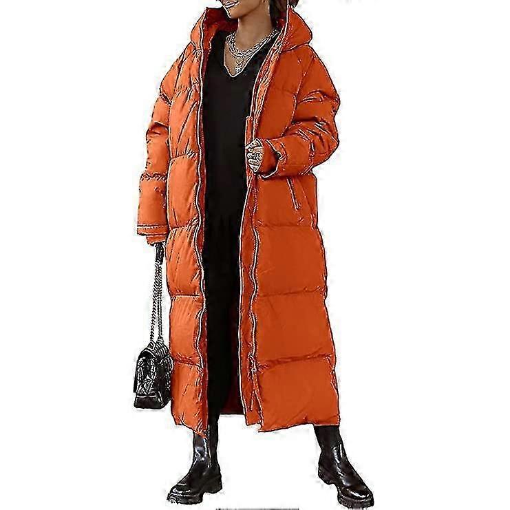 Kvinnor lång quiltad kappa, huva längd långärmad puffer jacka