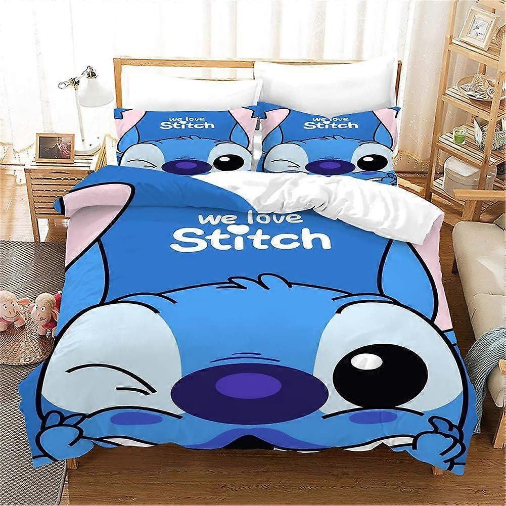 Disney Lilo & Stitch Duvet Cover, Pieces Children's Bedding Set with Pillowcases for Boys Girls Teens (Style B) 135*200 CM