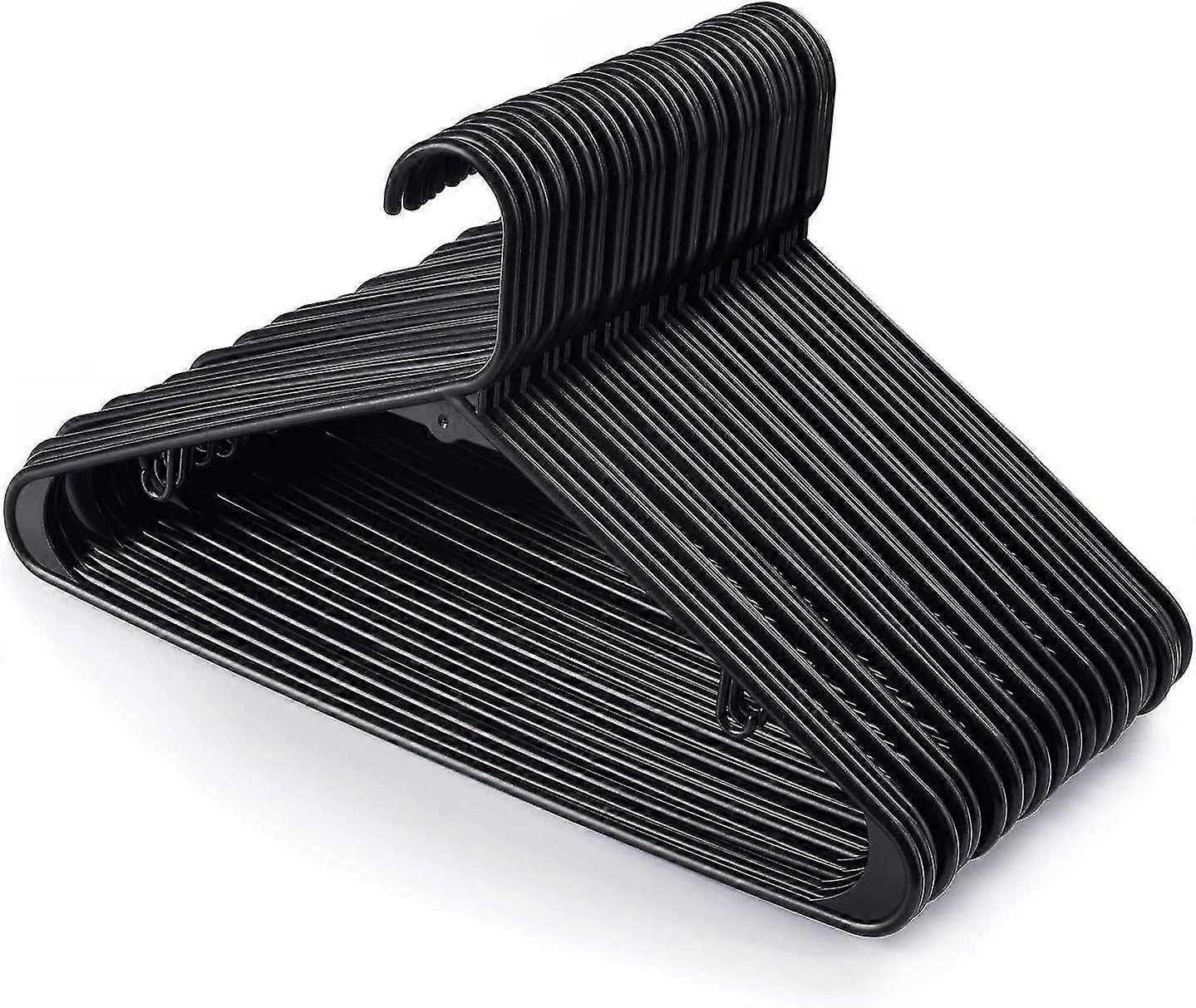 24er-Pack Kleiderbügel aus Kunststoff, Hosenbügel, platzsparend mit Kerben, rutschfester und langlebiger Kleiderbügel, Länge 42 cm, schwarz