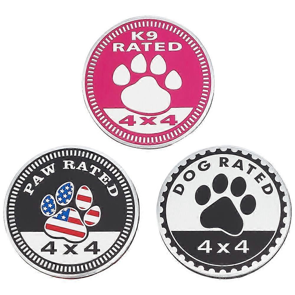 3Pcs 3 Styles Aluminum Adhesive Car Stickers Flat Round with Paw Print Mixed Color 60~60.5x2.5~3mm 1pc/style