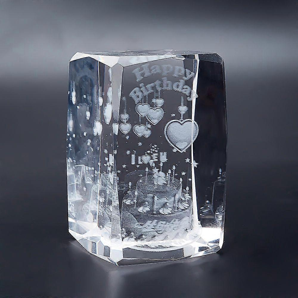 Transparent Glass Display Decorations Rectangle with Word Happy Birthday Clear 8x5x5cm