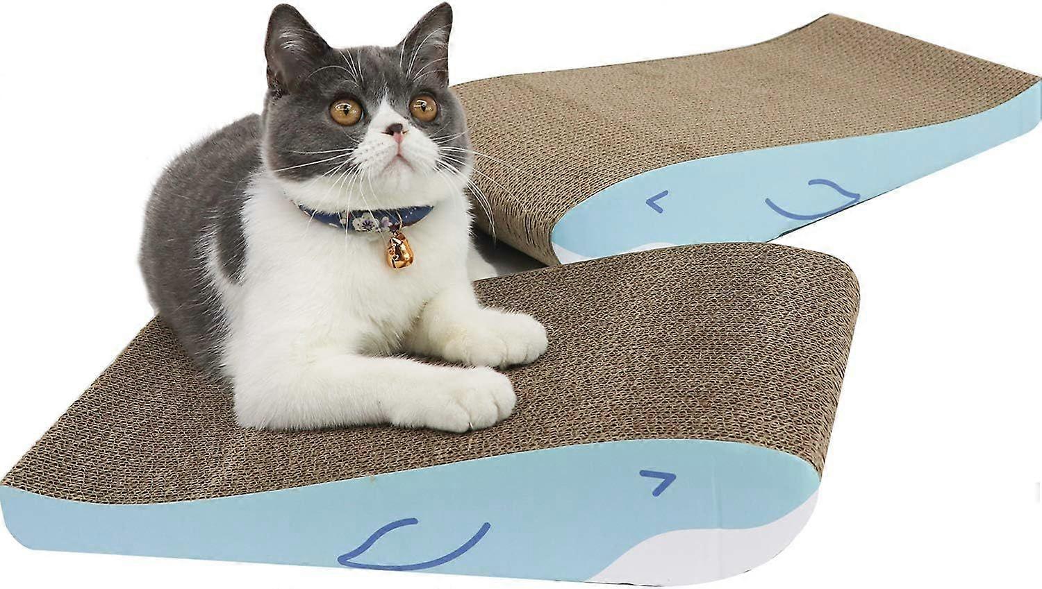 SBSG ComSaf Wide Cat Scratcher Cardboard 17"x10" Whale Shape Set of 2, Kitty Cat Scratching Pad Recycle Corrugate Scratcher Cat Scratch Lounge Long La