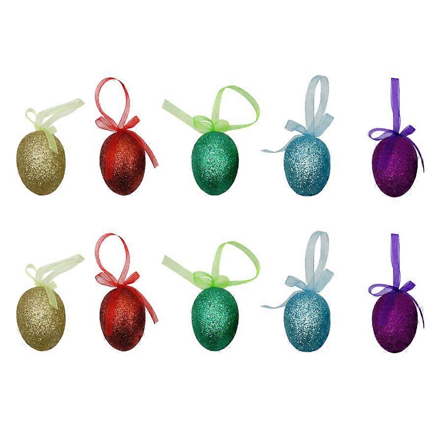 Easter Hanging Ornaments 10PCS Shiny Foam Eggs for DIY Crafts and Decoration