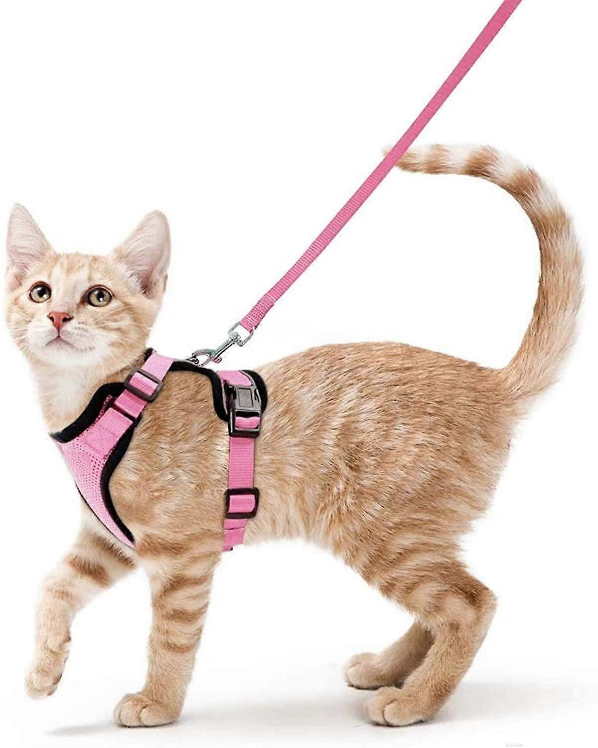 Cat Harness and Leash for Walking, Escape Proof Soft Adjustable Vest Harnesses for Cats, Easy Control Breathable Reflective Strips Jacket, Pink, XS