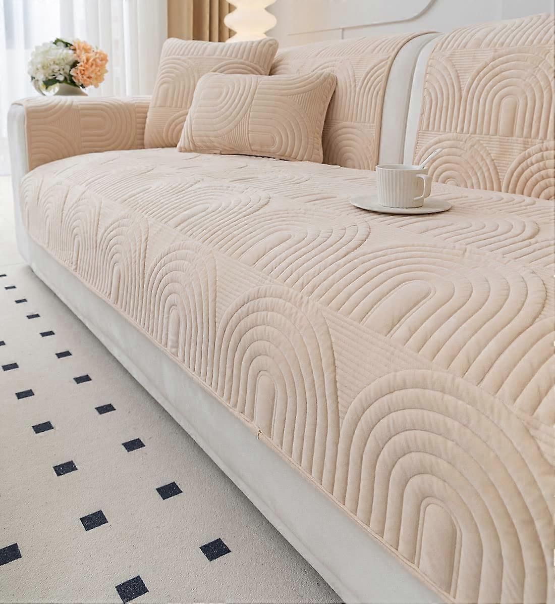 Velvet Geometric Pattern Sofa Cover, 36x47 Inches, Pet Friendly, Machine Washable, Non Slip Sofa Protector
