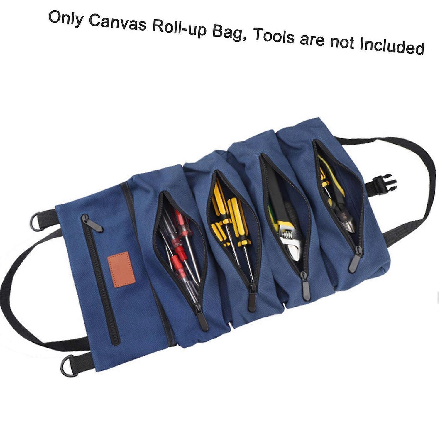 Canvas Roll-up Tool Bag, Multi-Purpose Tool Roll Pouch Tool Organizer with 5 Zipper Pockets Carrier