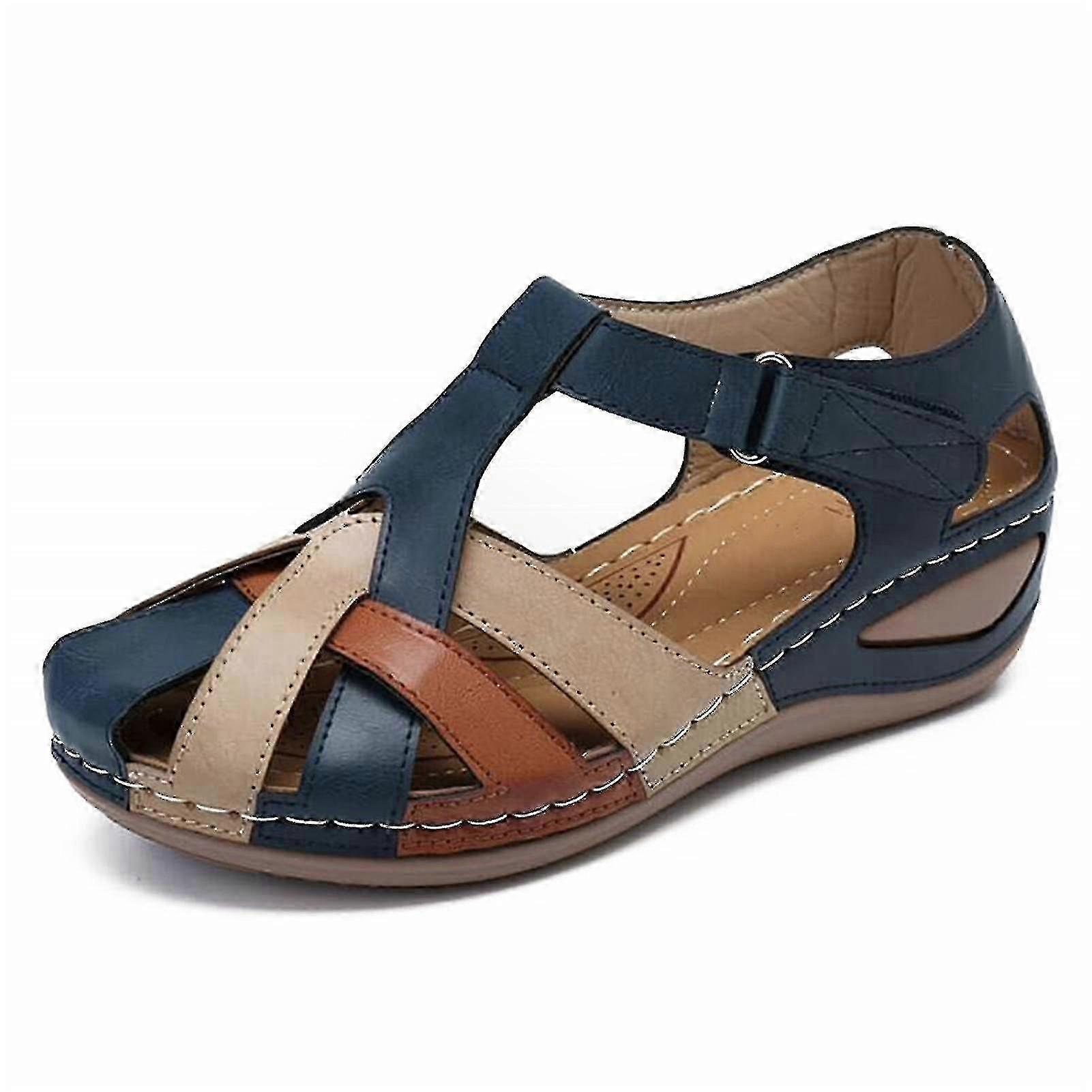Lollita Orthopedic Plus Sandals Pu Leather Retro Arch Support Comfy Ro Toe Sandals_