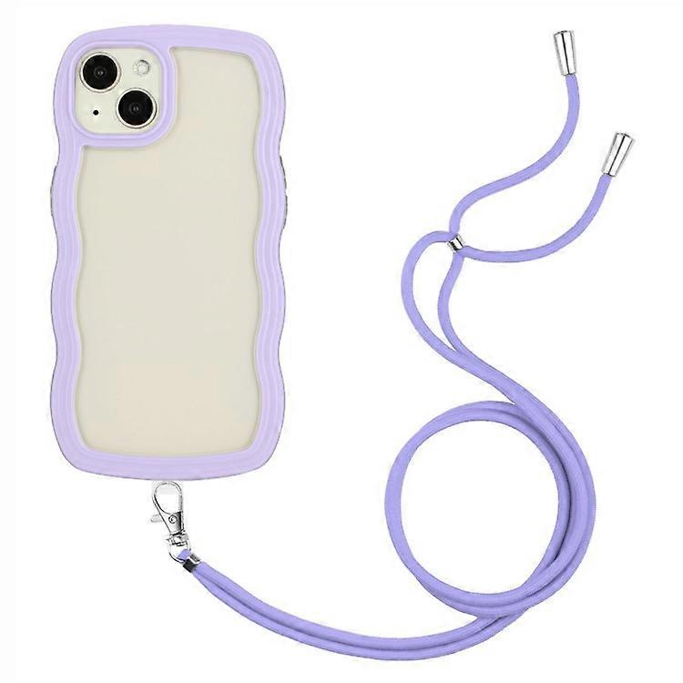 Compatible For iPhone 15 Wave Frame Shape Phone Case PC + TPU Transparent Cover with Adjustable Lanyard