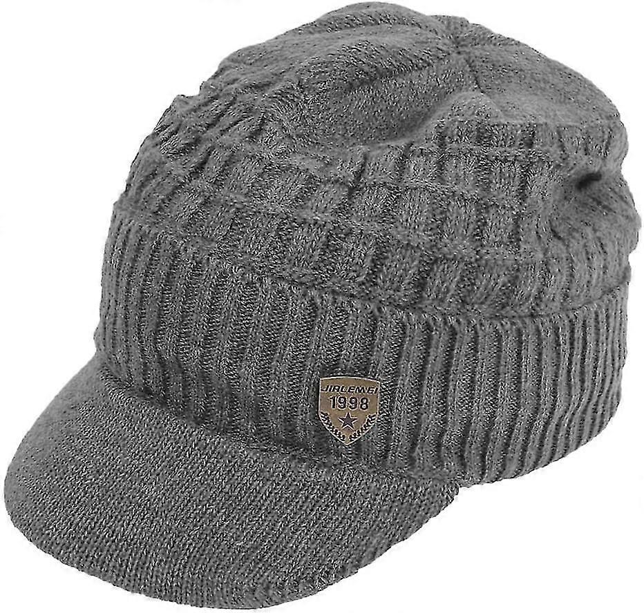 Winter Chunky Wool Knitted Visor Beanie Hat with Fur Lining