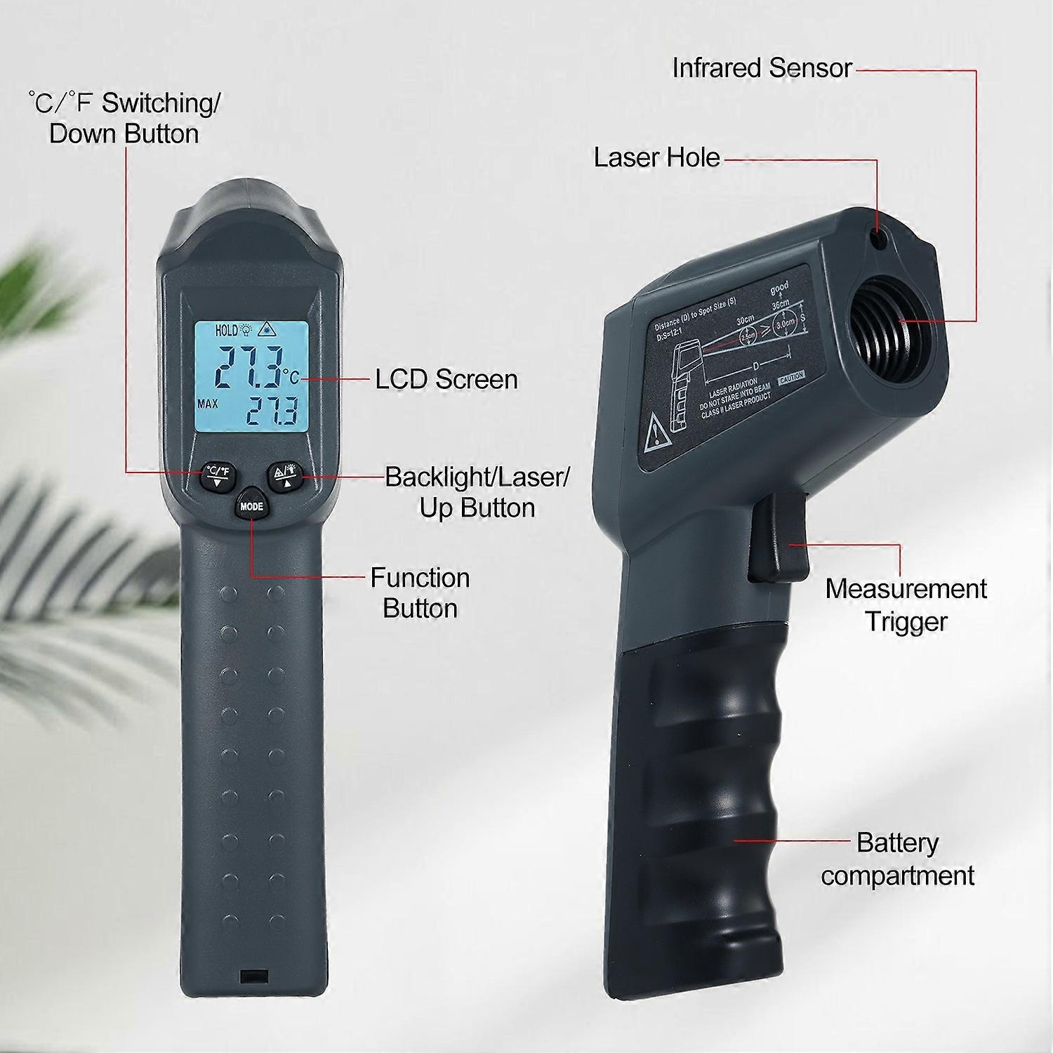 KM-550AH -50-550℃/-58-1022℉ Non-Contact Infrared Thermometer IR Thermometer Handheld Digital Tempera