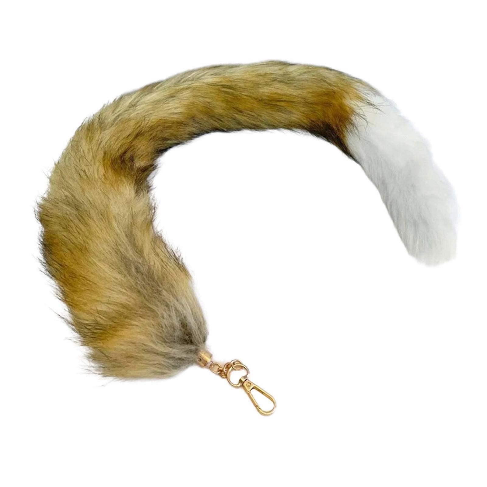 Lovely Fluff Stuffed Keychains Handmade Plushs Animal Tail Keyrings Soft Furry Tails Pendants Versatile Bag Accessory  brown white