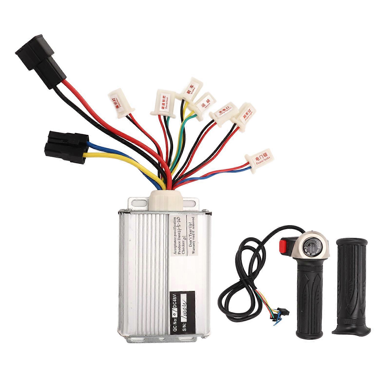 Qukaim Motor Controller Electric Bike Motor Controller Throttle Grip Kit, Aluminum Alloy Controller Rubber Throttle Grip Set for Electric Bikes