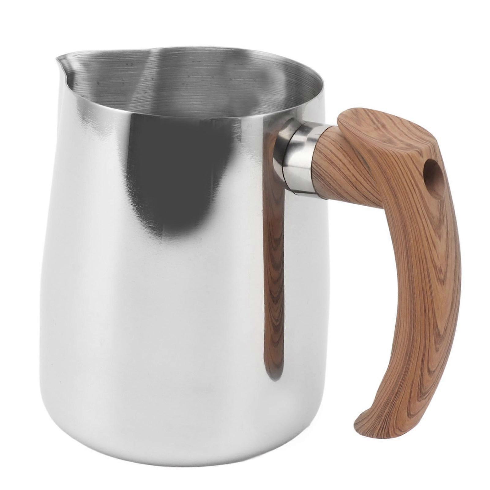 Milk Frothing Cup, Inner Scale 304 Stainless Steel Dripless Spout Coffee Steaming Pitcher with Handle(Stainless Steel color1)