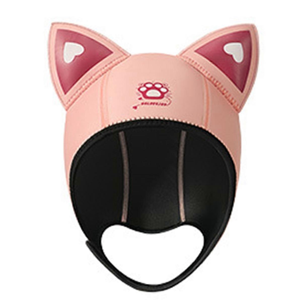 Women Cat Ears Diving Hood Waterproof Hat Swimming Cap Pink