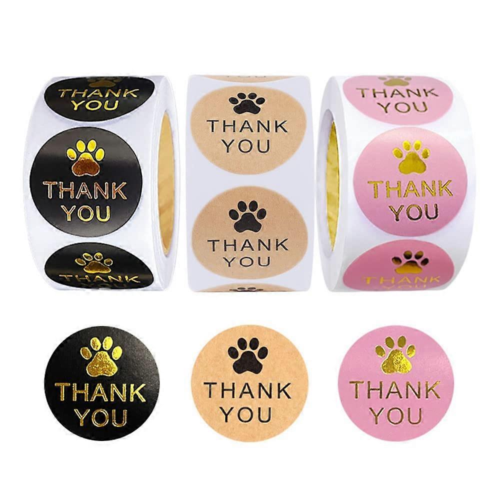 1500 Pcs Pet Paw Print Decals Thank You Stickers Roll, Round Kraft Dog Paw Print Labels for Small Business Packaging