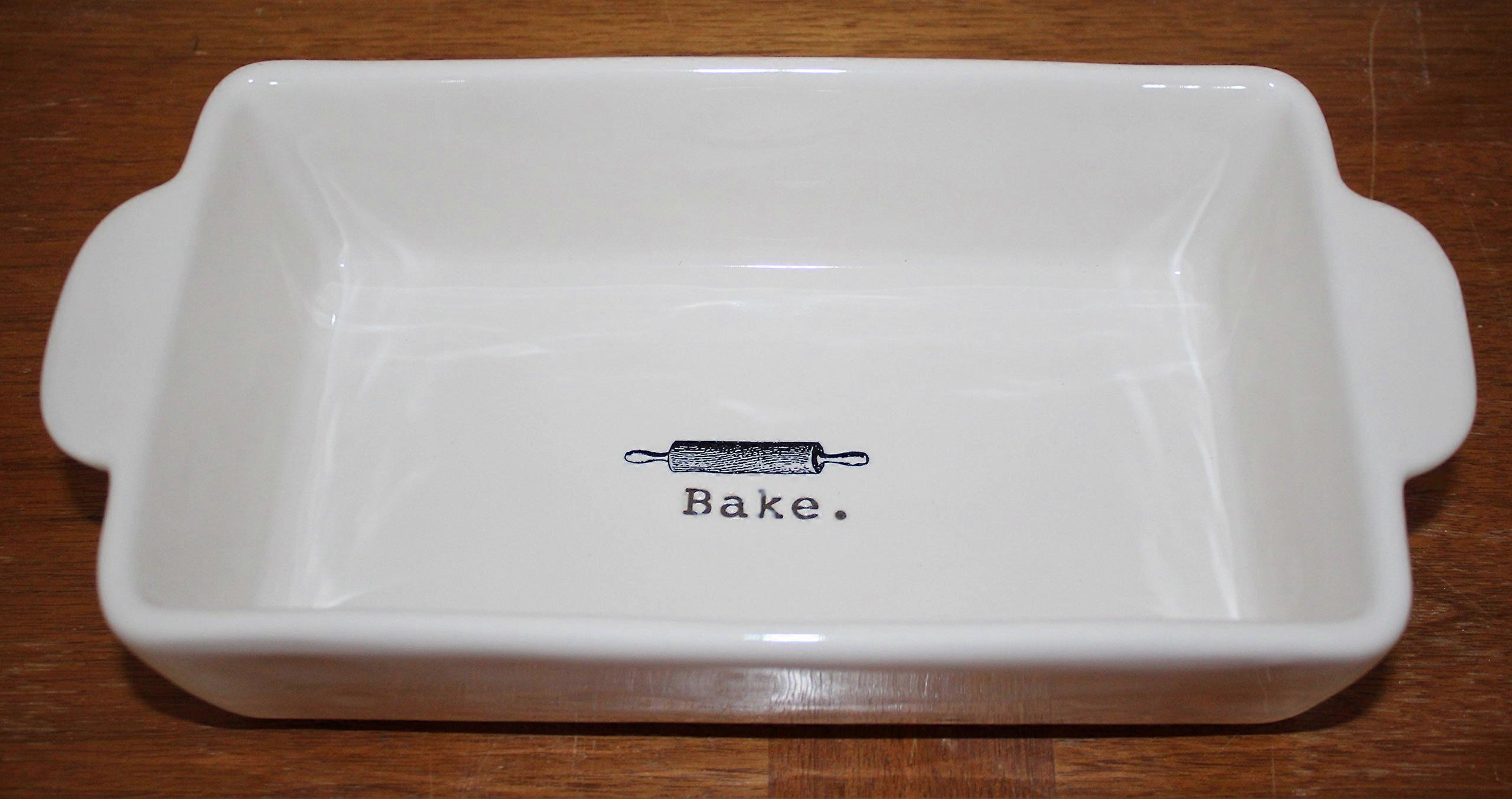 Rae Dunn Bake Loaf Bread Baking Dish with Rolling Pin Icon, 8 x 5 x 2.5 Inch Deep, by Magenta