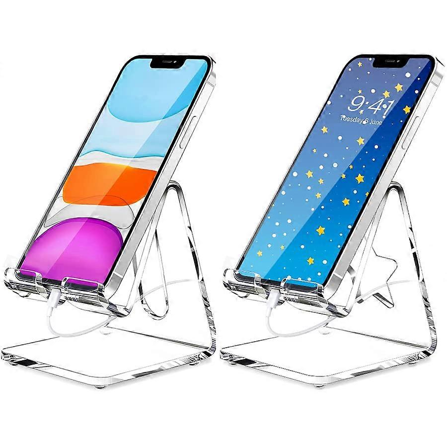 Acrylic Cell Phone Stand, Clear Portable Phone Holder for Desk, Compatible with iPhone 13 12 Pro Max SE, Android, Tablet