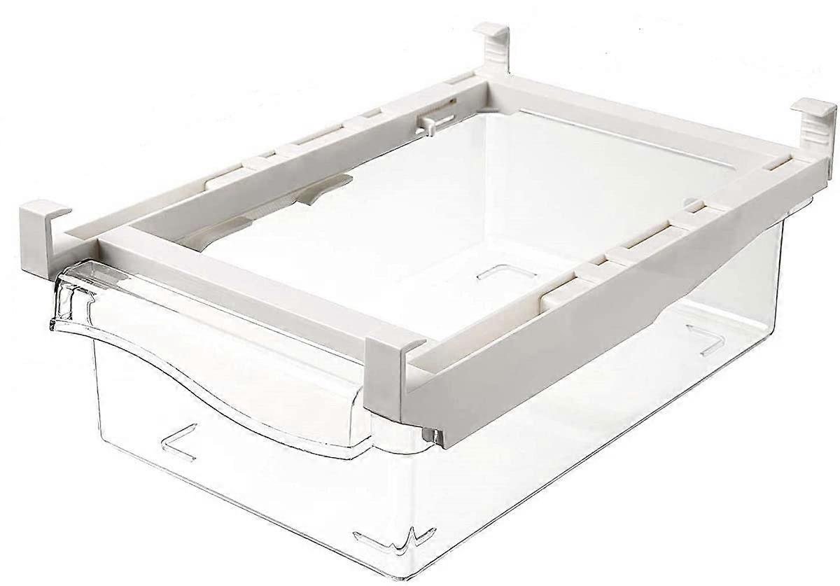 Refrigerator Pull Out Bin for Fridge Shelf Thickness Under 0.6 Inch, Snap-On Drawer Storage Organizer, Plastic Rack System