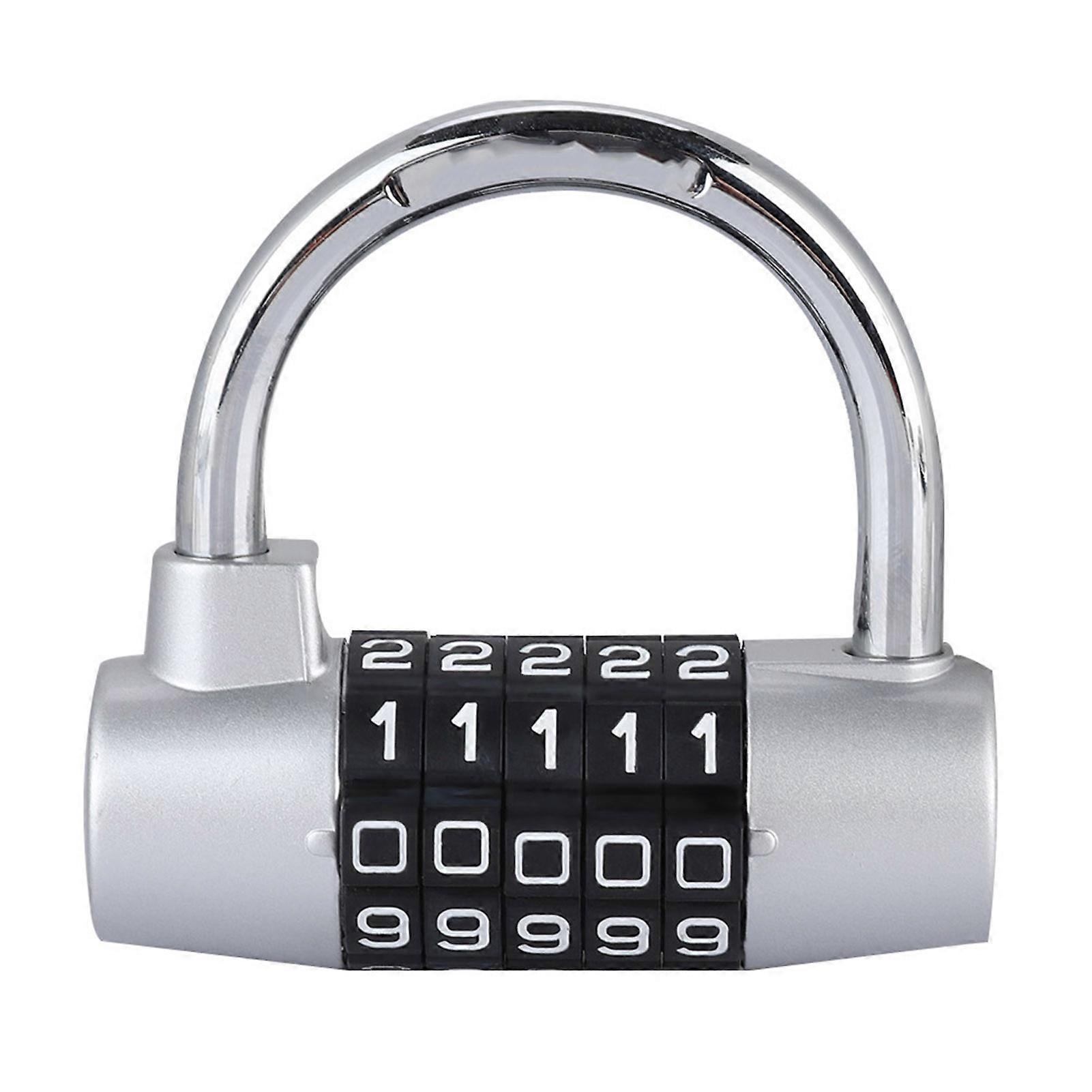 5 Digit Code Lock Padlock U shaped Suitcase Door Combination Lock Silver