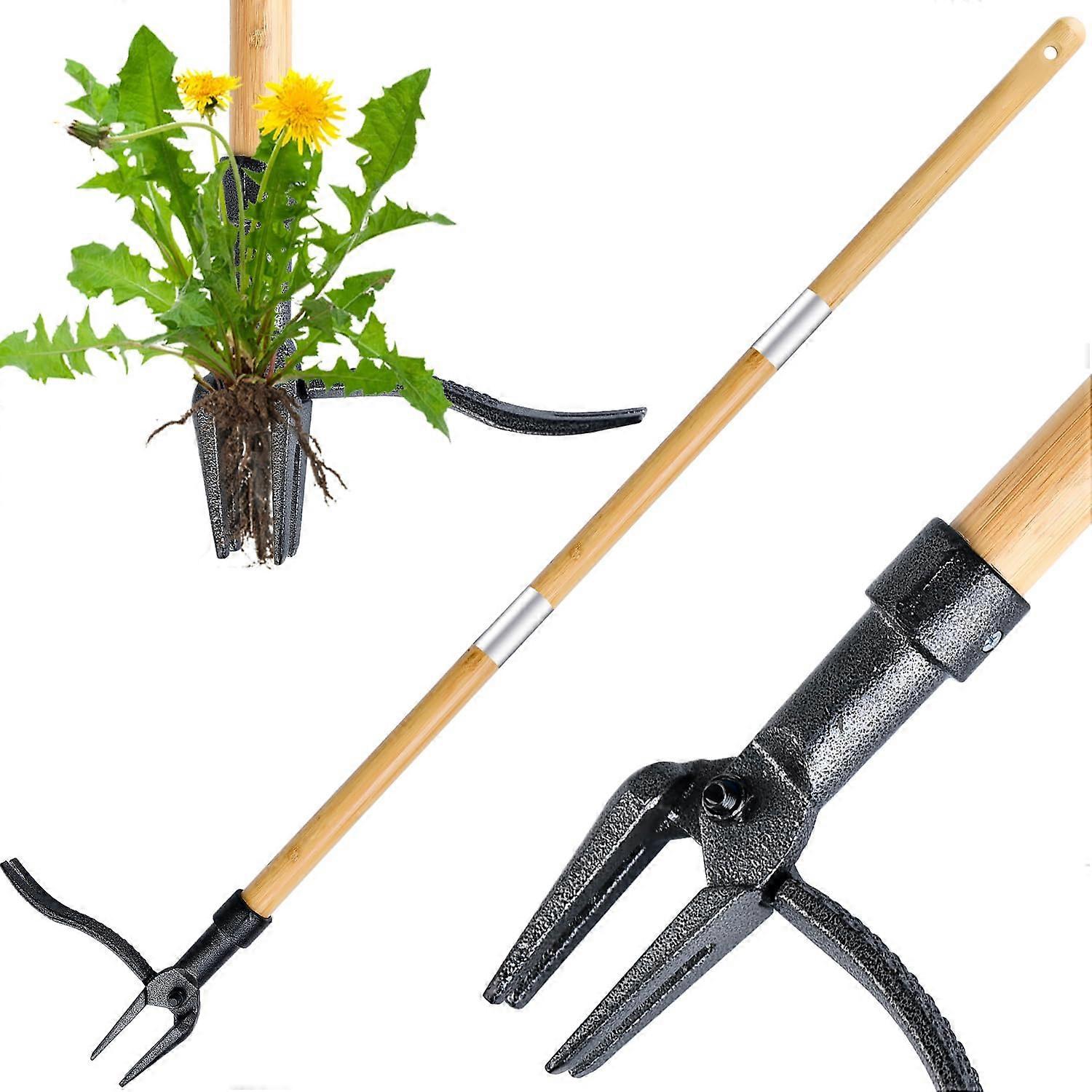 Weed Puller Tool, Stand-Up Weeding Tool with Long Handle,4-Claw Steel Head & 3-Sectioal Pole Design,Weeder Tool