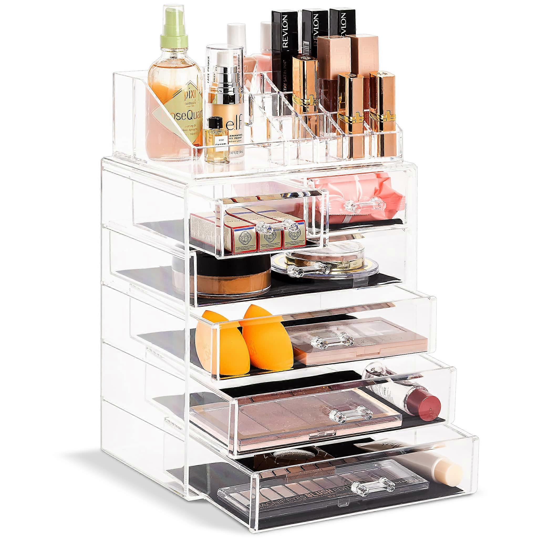 1 Set Clear Spacious Cosmetic Makeup Organizer for Dresser with 4 Large and 2 Small Drawers