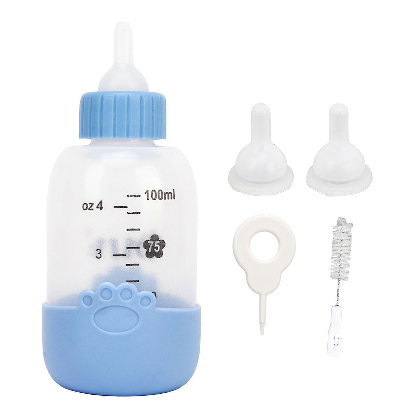 100ml Pet Nursing Bottle with Universal Paw Pattern, Silicone Milk Feeding Bottle Kit for Puppies and Cats, Blue