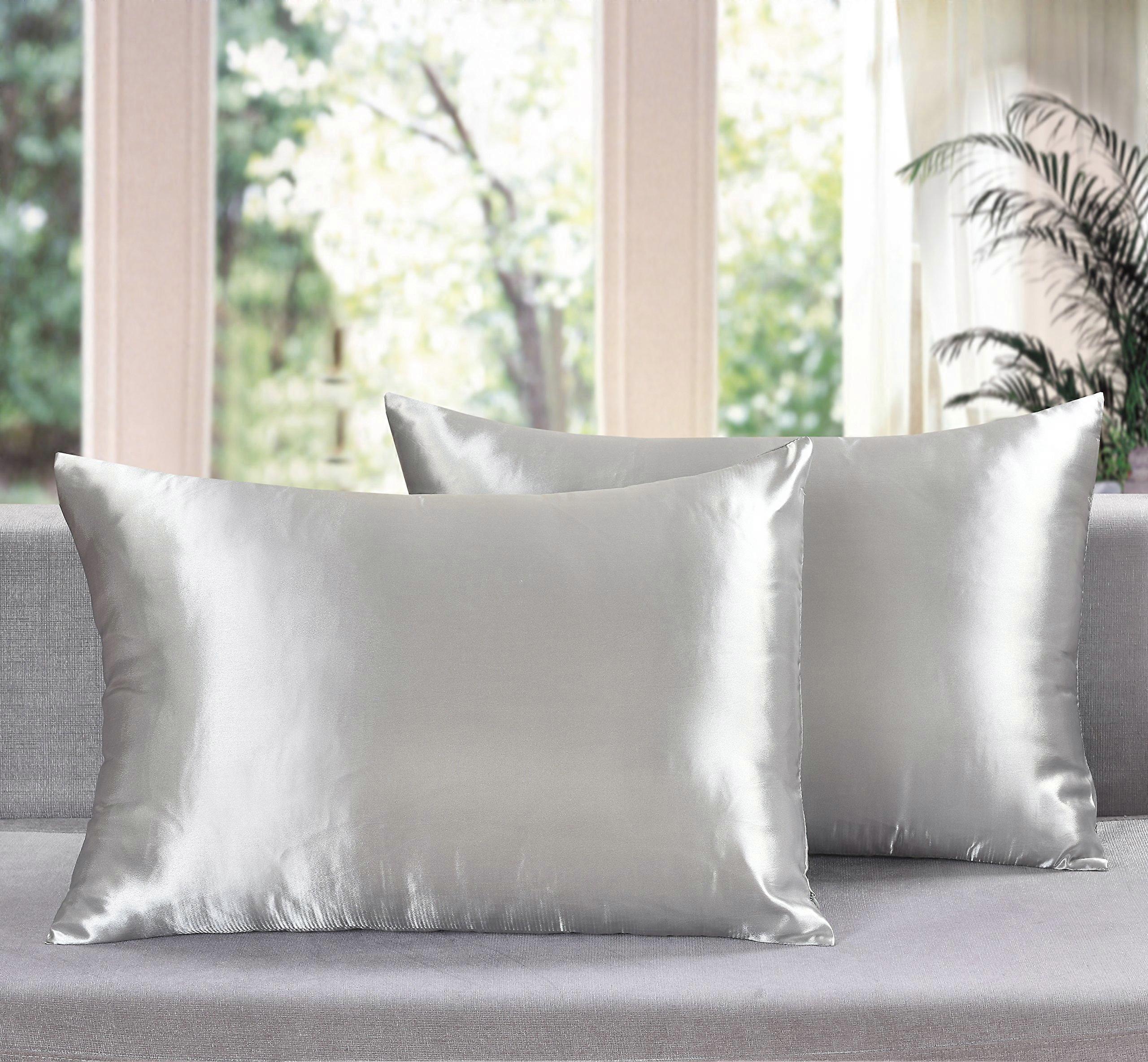 Aiking Home Luxurious Silver Satin Pillowcases (Set of 2), Standard Size 20''x26'' for Comfortable Sleep