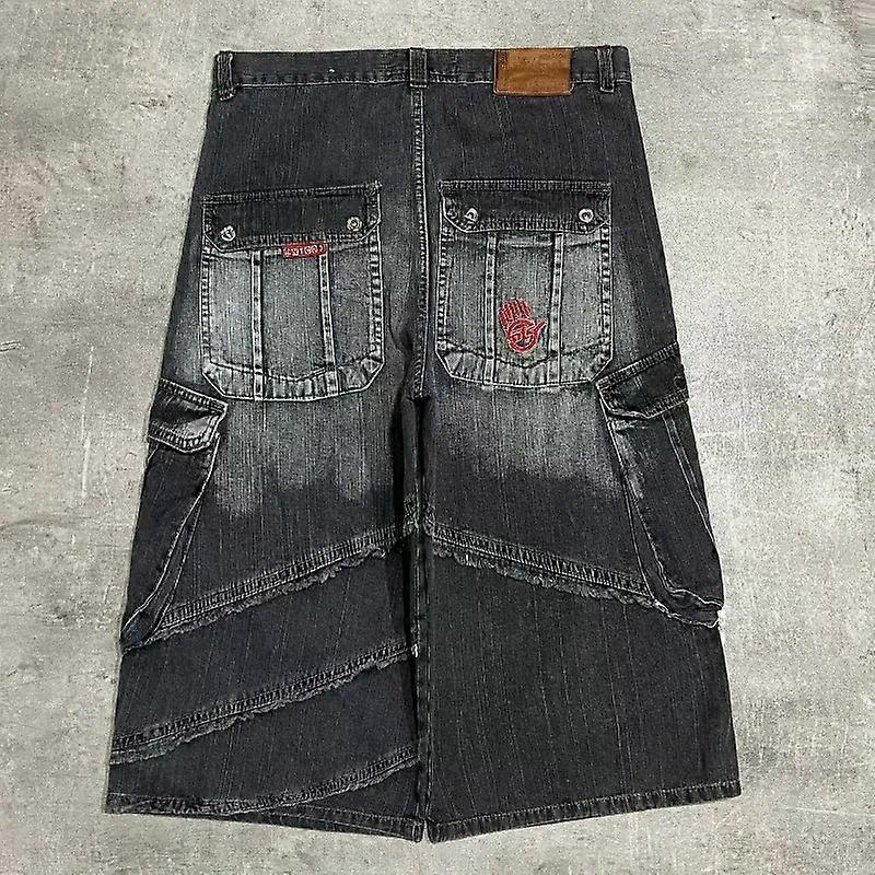 SStreetwear أزياء جديدة للصناعة الثقيلة غسيل جيب كبير فضفاض السراويل الدنيم الرجال Y2K Harajuku خمر القوطية عالية الخصر السراويل الرياضية