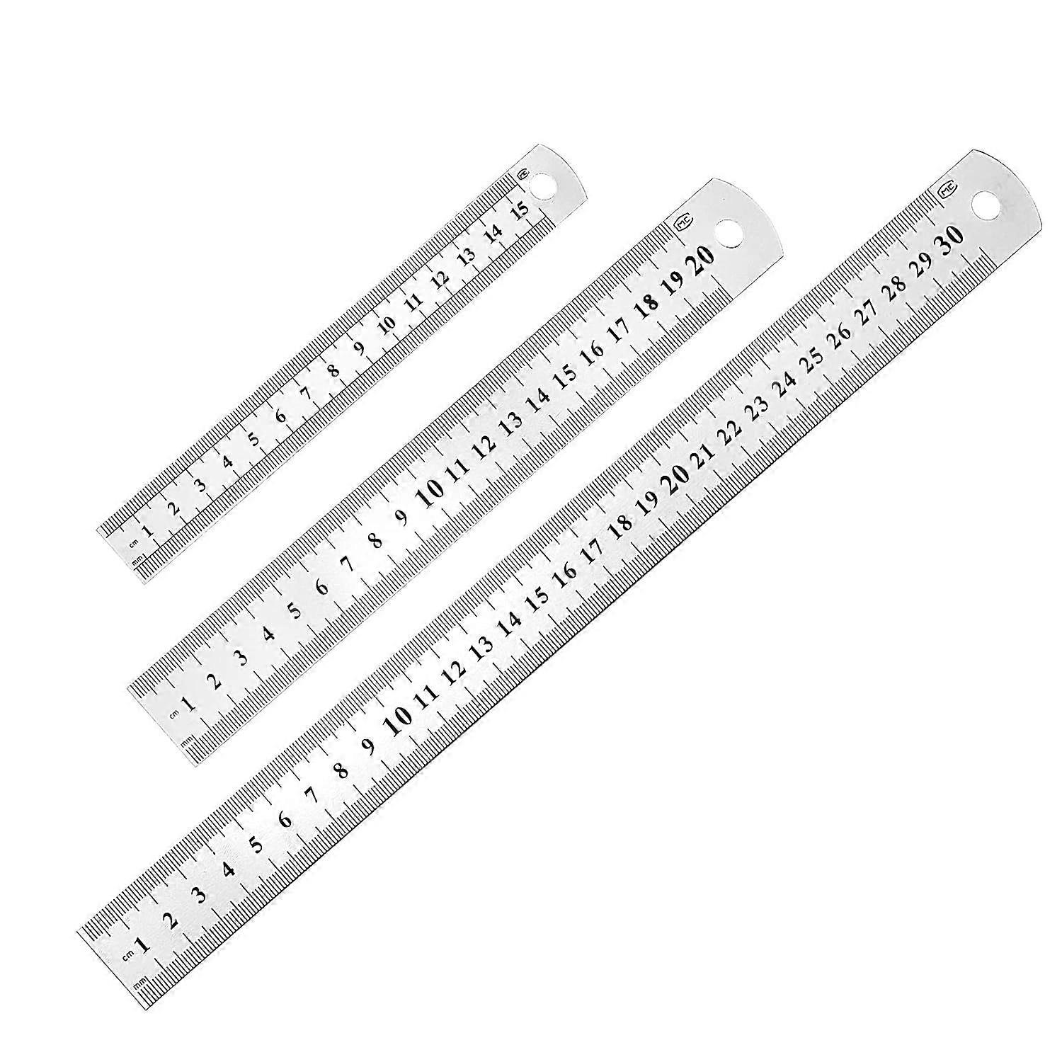 Pcs Ruler 15cm 20cm 30cm Ruler Tool for Students and Office (Stainless Steel Ruler), Silver