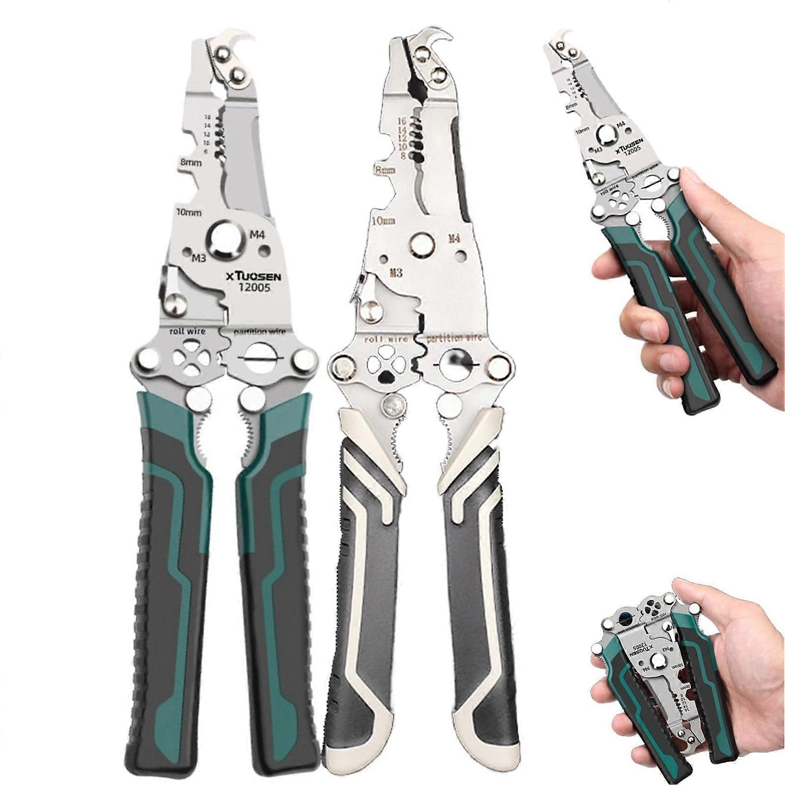 18 in 1 Wire Stripper Crimper Tool, Foldable Professional Electrician Tool, Green Grey Heavy Duty Design