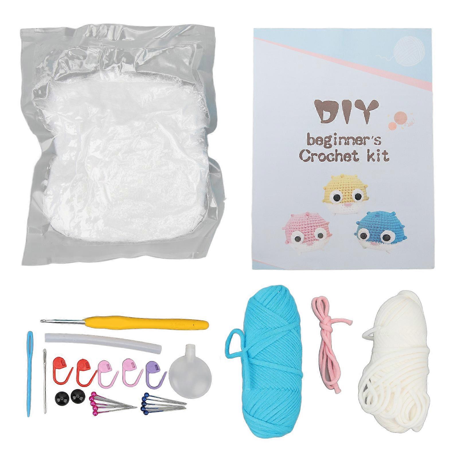 Beginner Starter Complete Crochet Kit with By Step Video Tutorials for Beginners Adults Puffer Blue