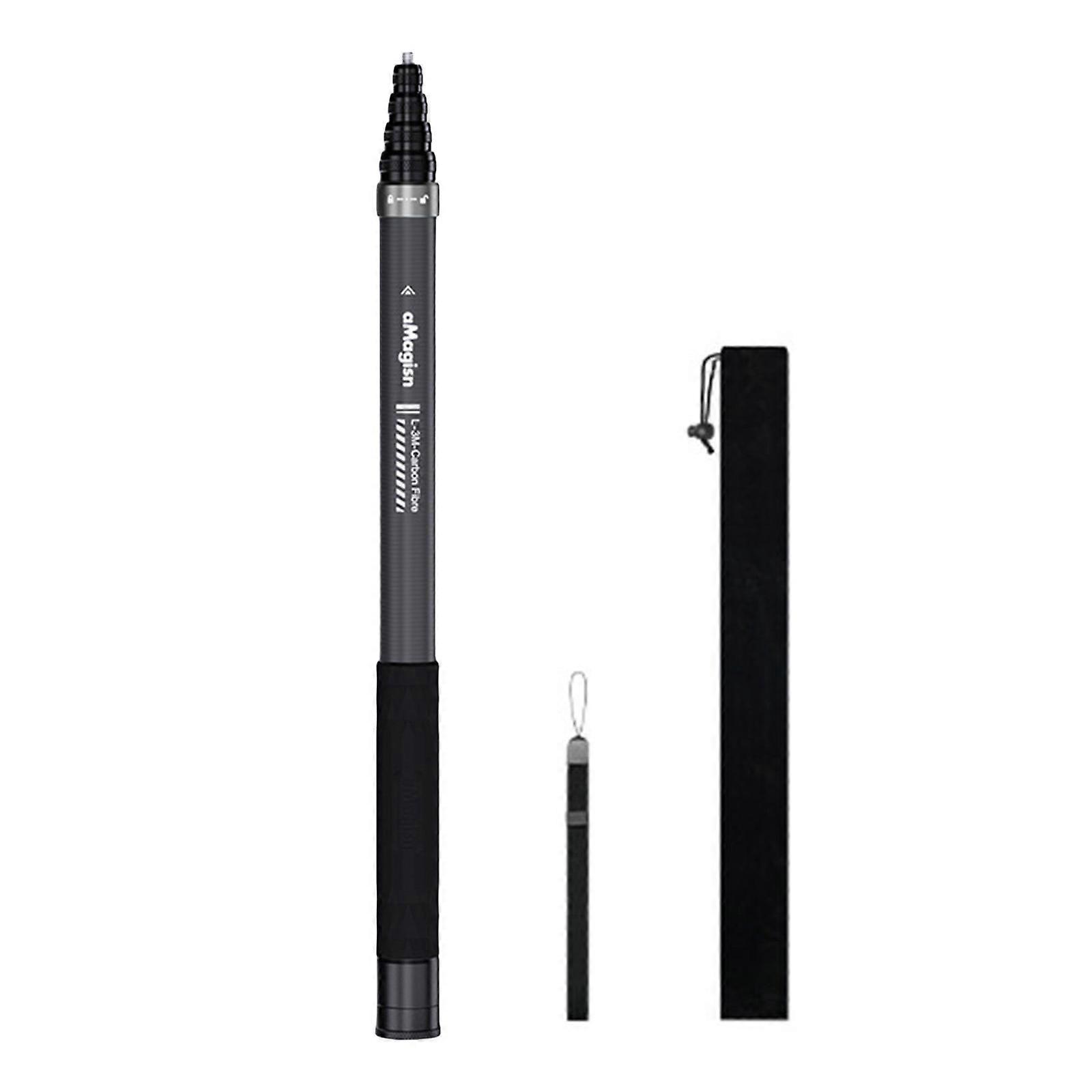 300cm Invisible Selfie Stick with Carbon Fiber Build 5 Adjustable Length Lightweighted for Action Cameras