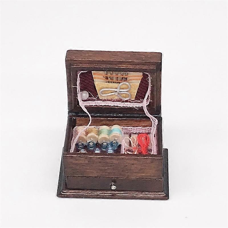 1:12 Mini House Toy Simulation Classical Solid Wood Chinese Retro Sewing Box